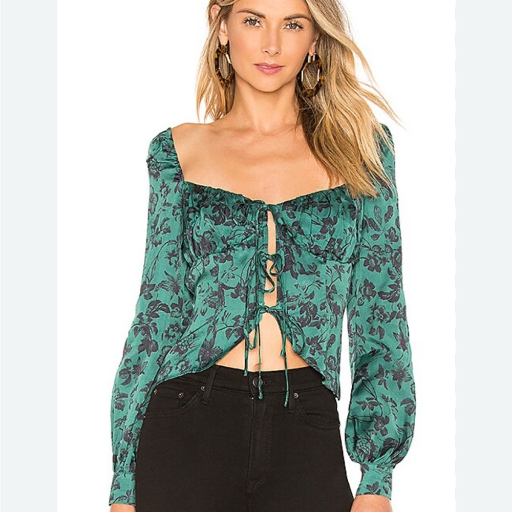 MAJORELLE Floral Green Top